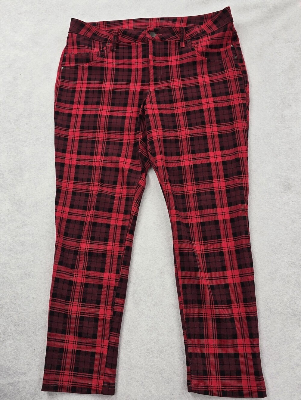 Time And Tru Tartan Plaid Ponte Pants Size 26 Mid Rise Stretch Holiday Punk Goth